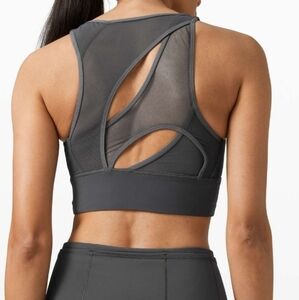 Lululemon Set Challenger Bra. Graphite Grey.  Mesh Parts. High Neck. Size 6.